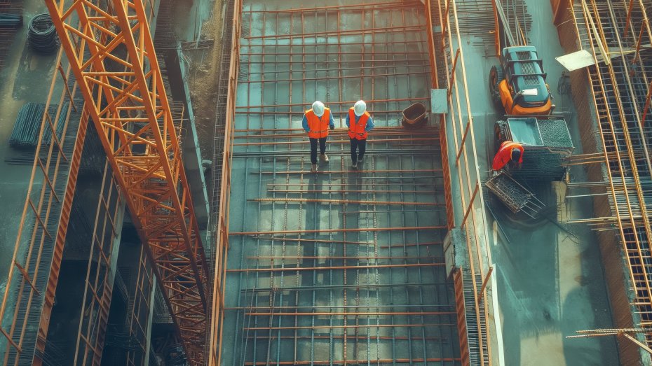 Blick von oben auf eine größere Baustelle